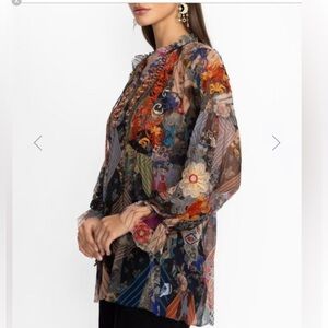 Johnny Was Multi-Color Sheer Floral Patchwork Blouse